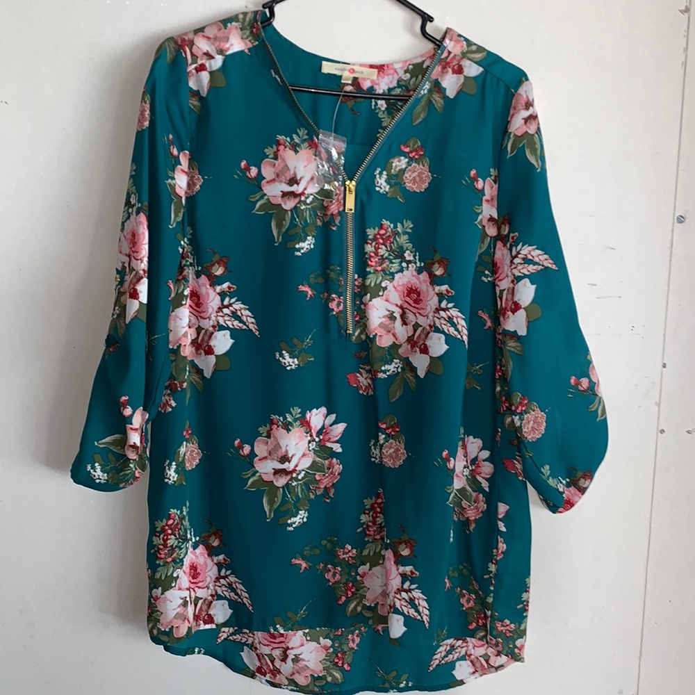 Green floral blouse